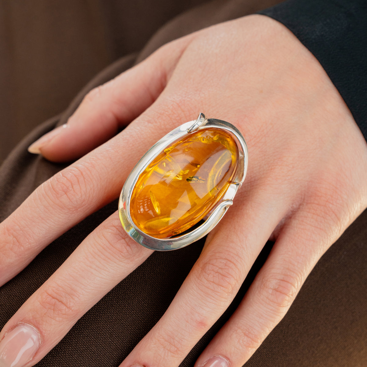 Anello argento 925 con Ambra del baltico naturale