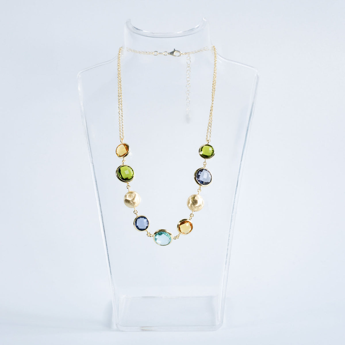 Collana oro con quarzi colorati