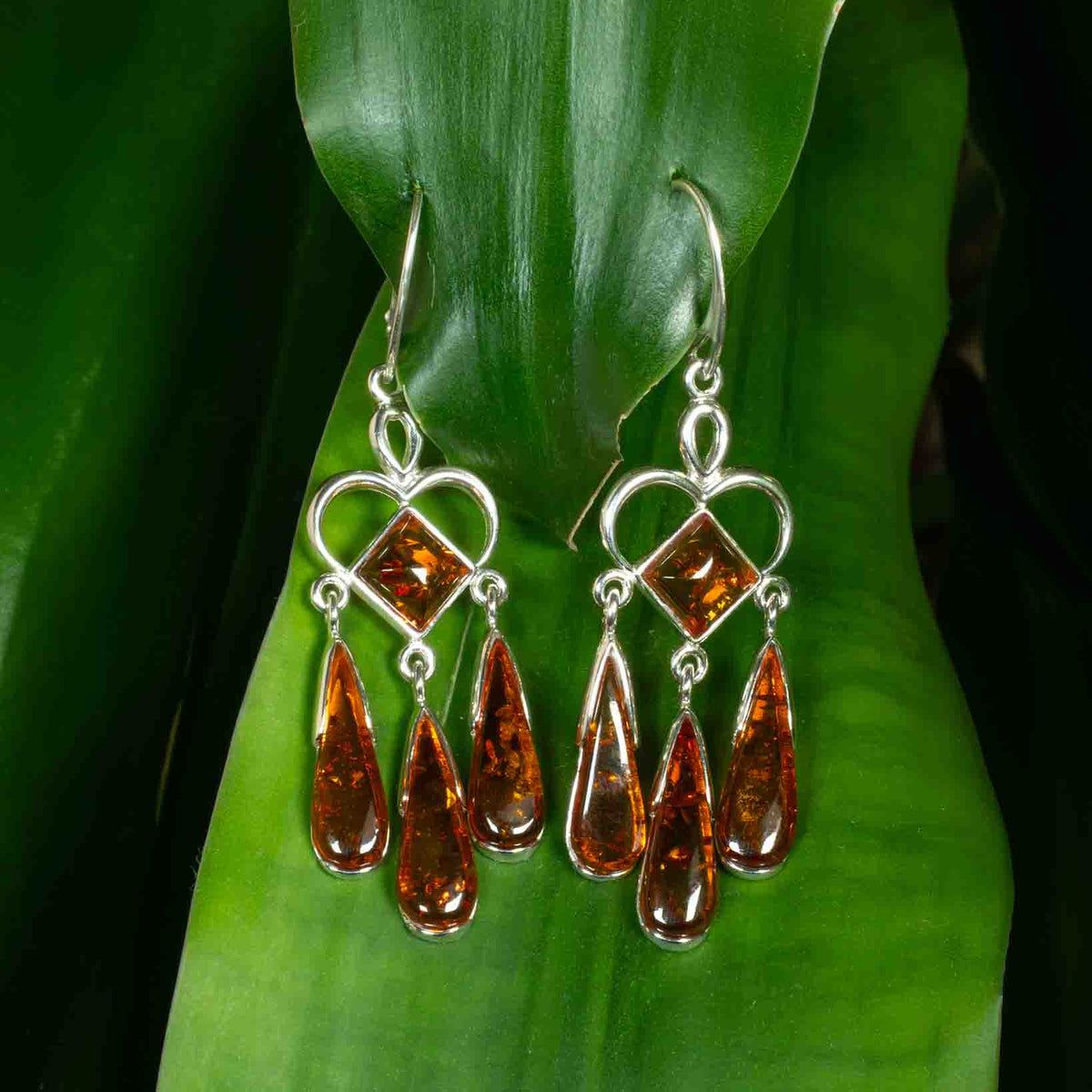Orecchini argento 925 con ambra naturale a goccia