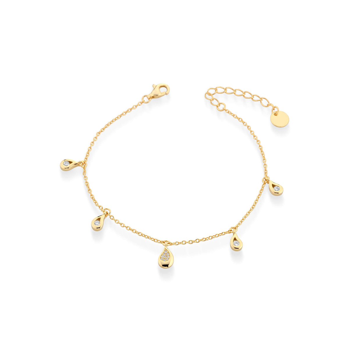 Bracciale in argento 925 placcato oro con gocce pententi e zirconi