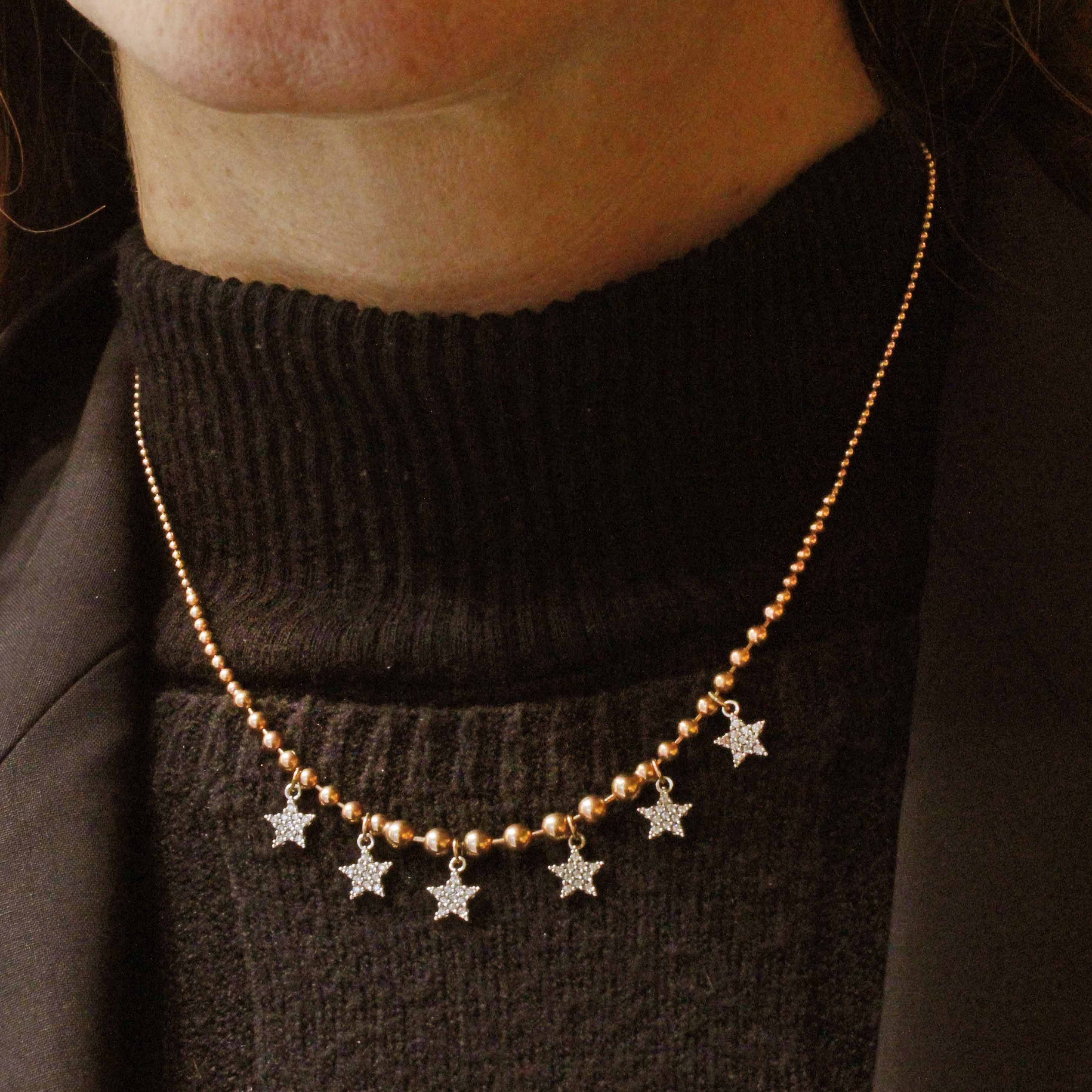 Girocollo con sfere Argento rosa 925% e stelle