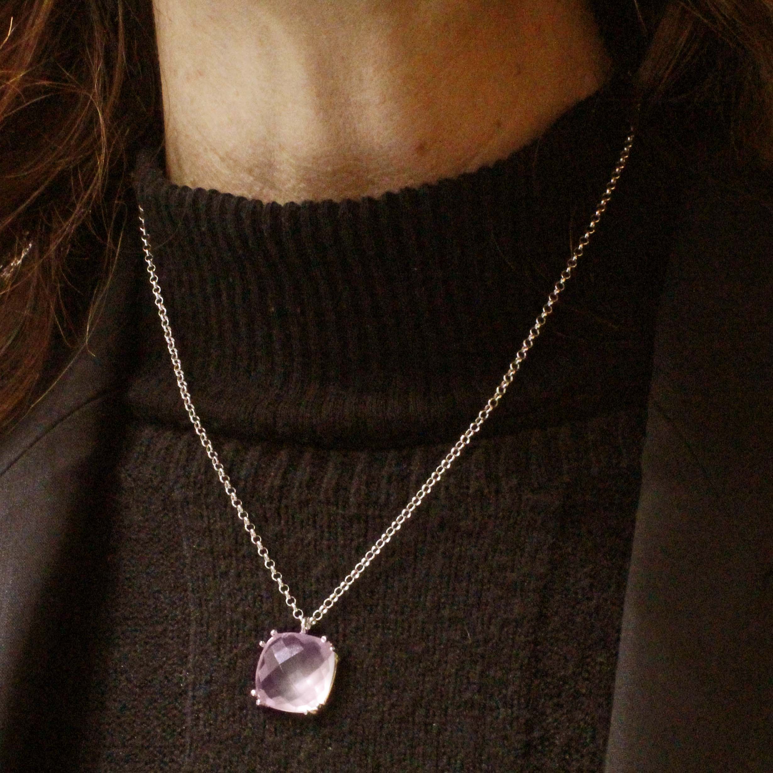 Collana in Argento 925% con ciondolo di Quarzo Rosa