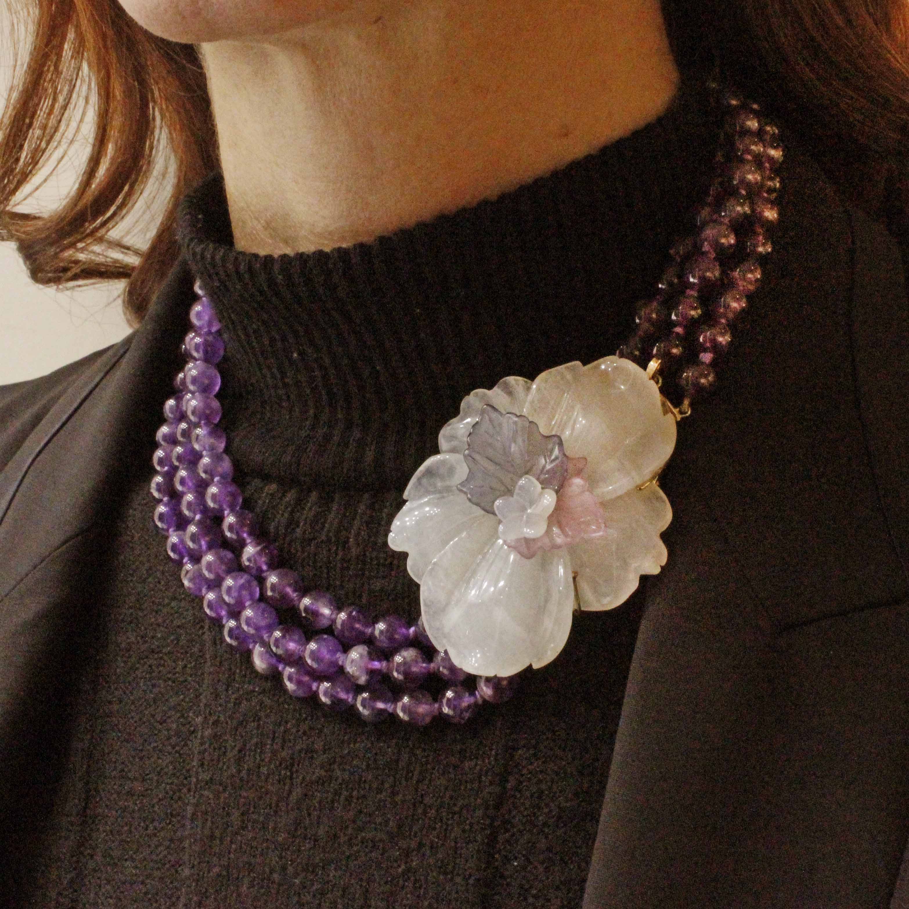 Collana Con Perle Naturali E Centrale In Argento Con Ametista E Quarzo - Foto 2