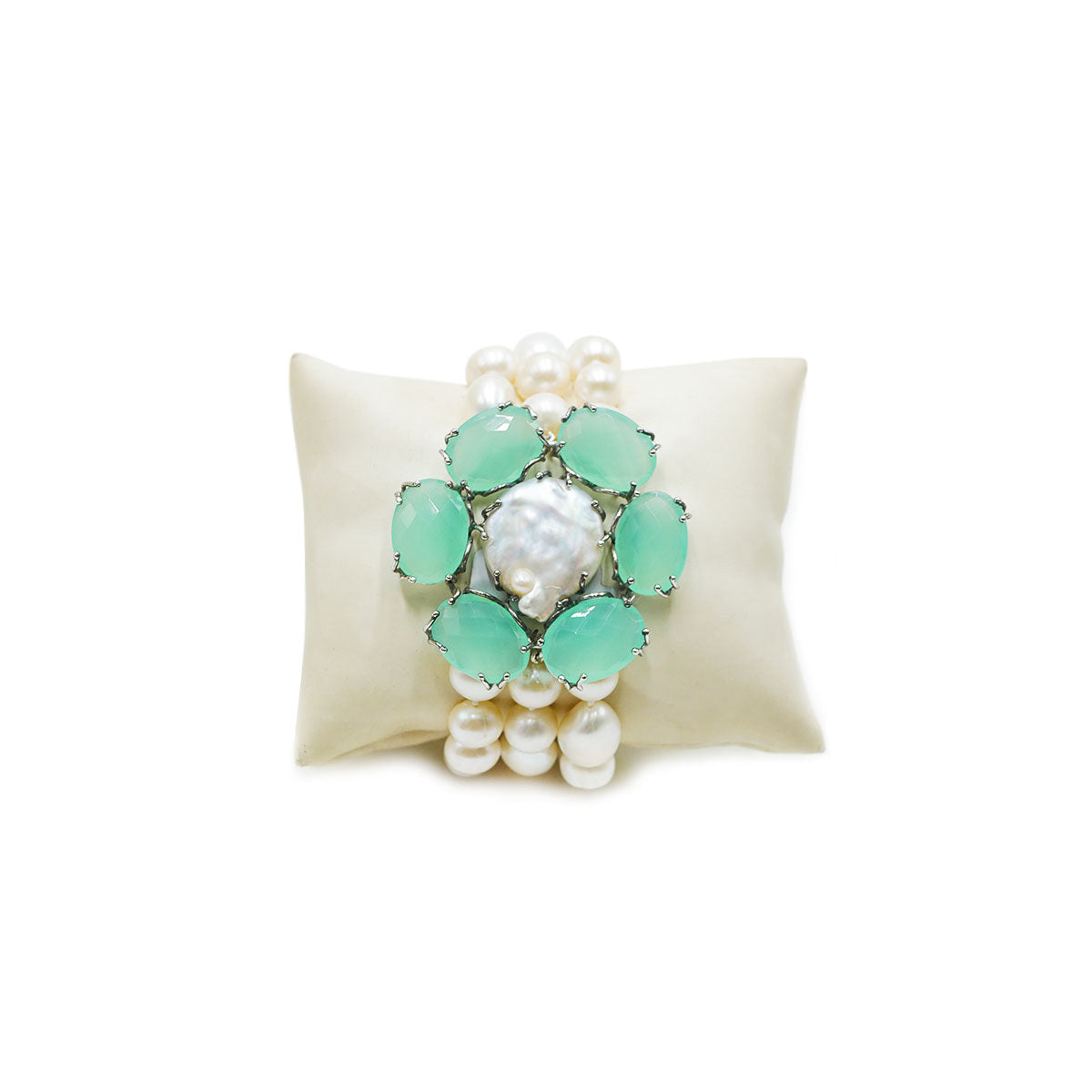 Bracciale a 3 fili con perle barocche e quarzo
