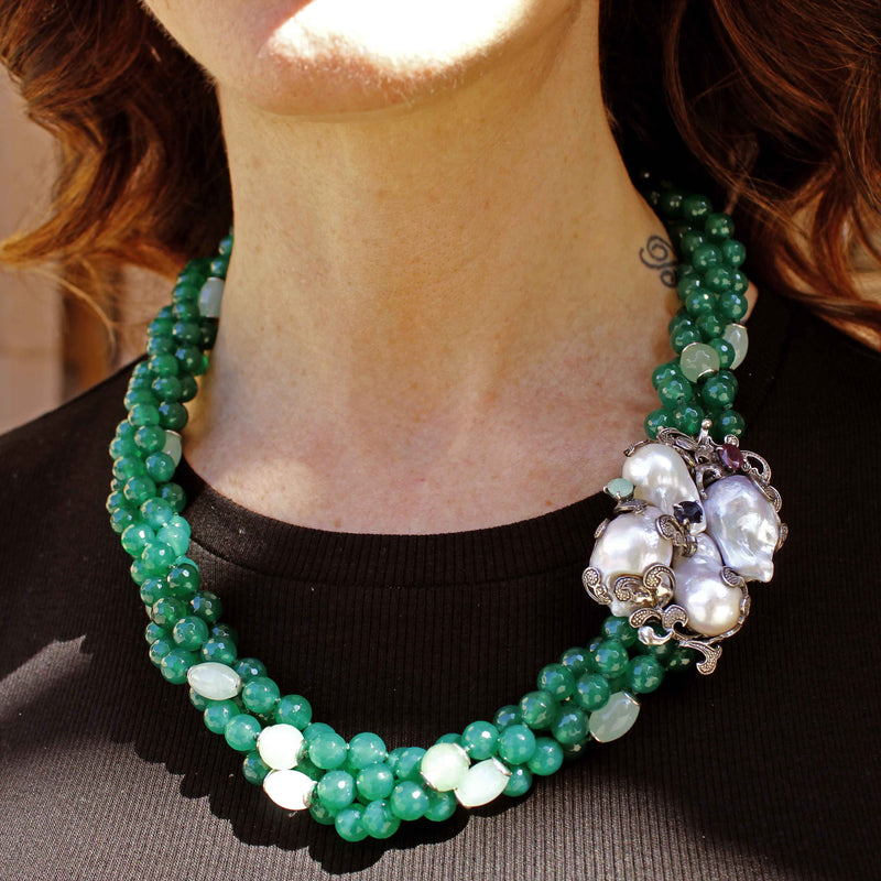 Collana in argento ed agata verde