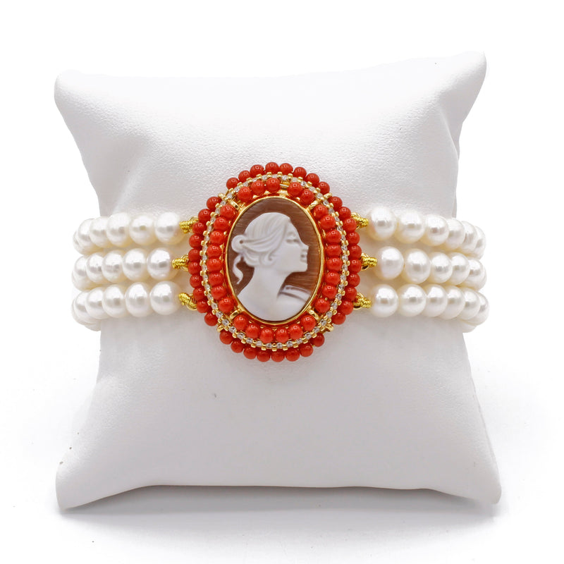 Bracciale a 3 fili di perle di acqua dolce