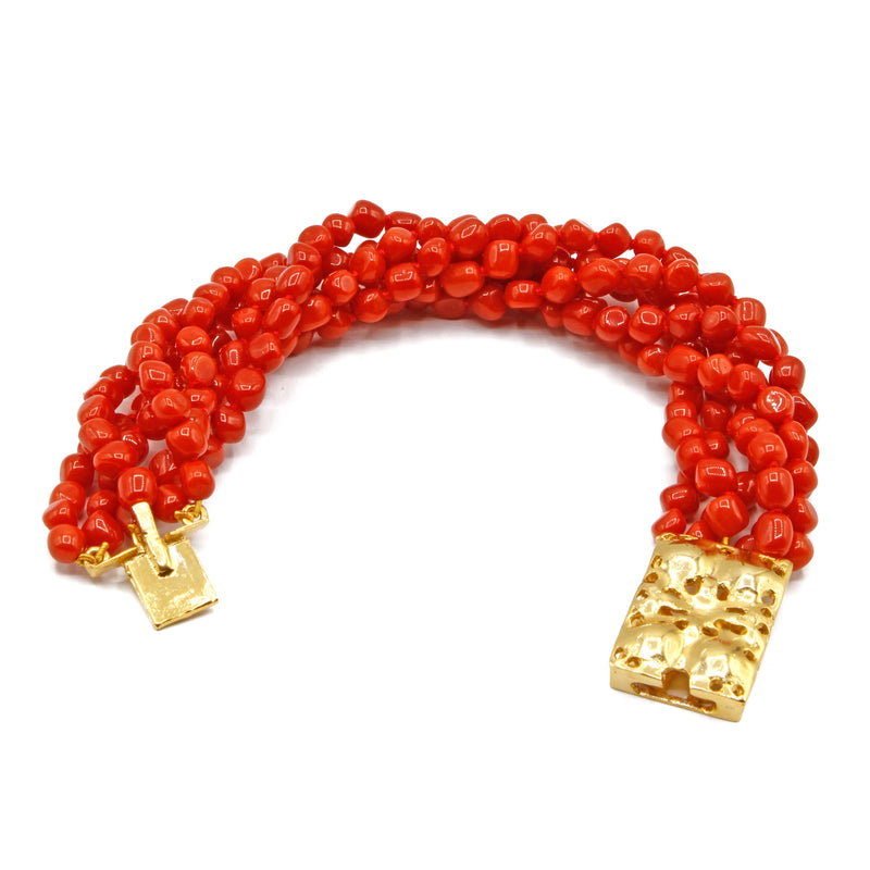 Bracciale in corallo rosso italiano a 6 fili