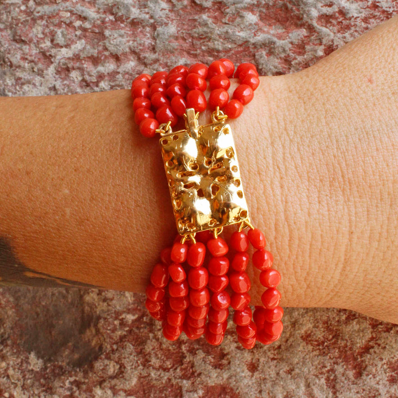 Bracciale in corallo rosso italiano a 6 fili