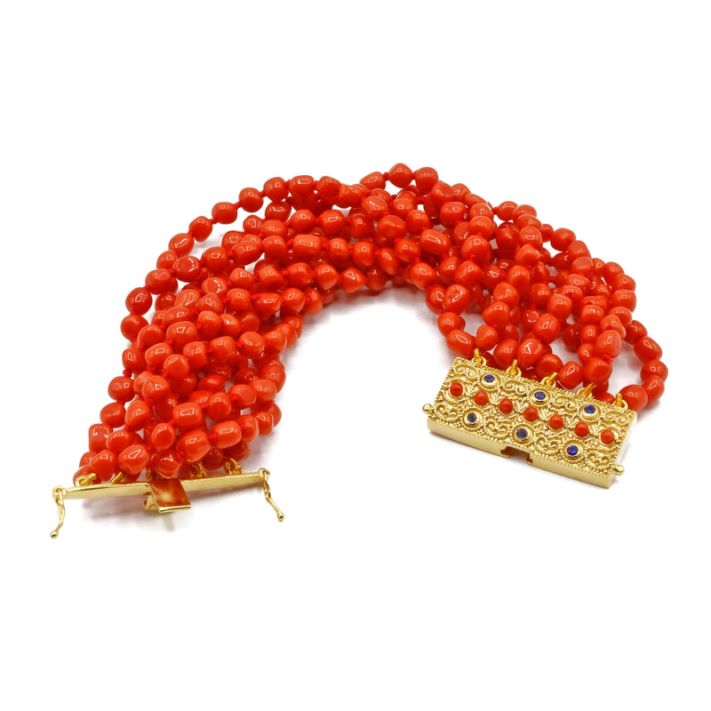 Bracciale in corallo rosso italiano a 10 fili