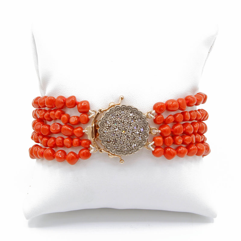 Bracciale a 5 fili di corallo rosso italiano