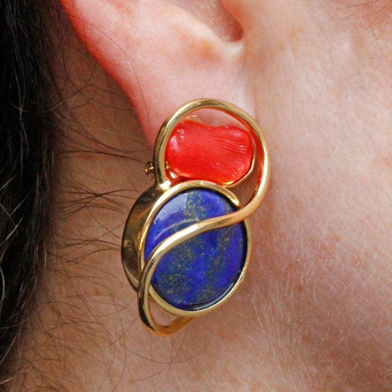 Orecchini con corallo rosso italiano e lapislazzuli