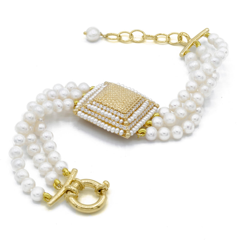 Bracciale a 3 fili di perle di acqua dolce