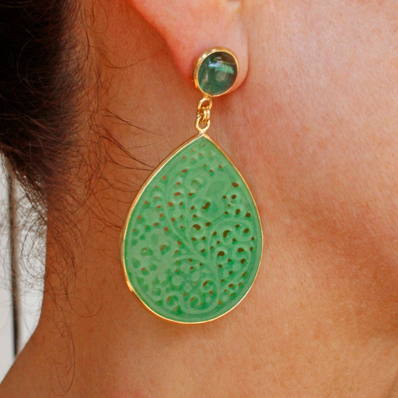 Orecchini con giada e quarzo verde