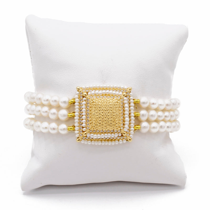 Bracciale a 3 fili di perle di acqua dolce