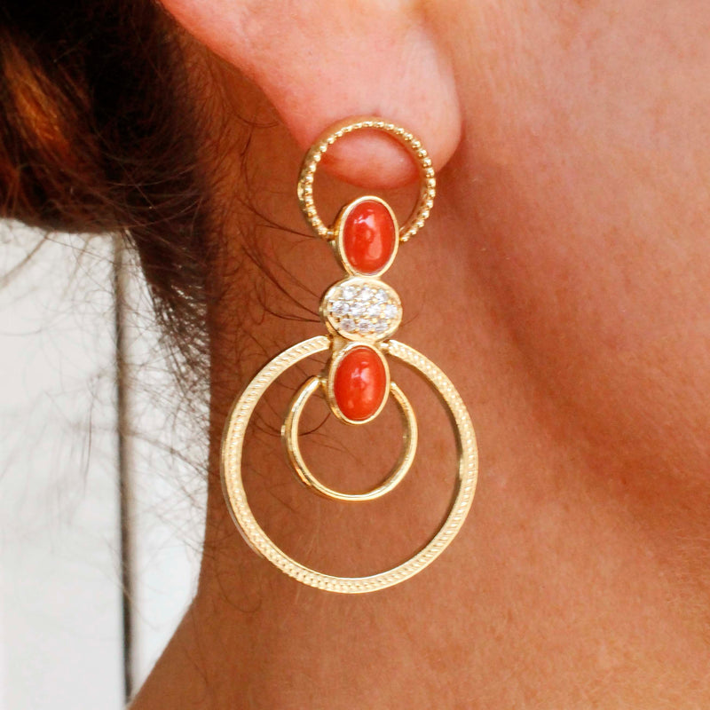 Orecchini con corallo rosso italiano rosso con zirconi