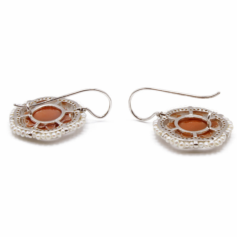 Orecchini in argento con perle di acqua dolce,zirconi e cammeo