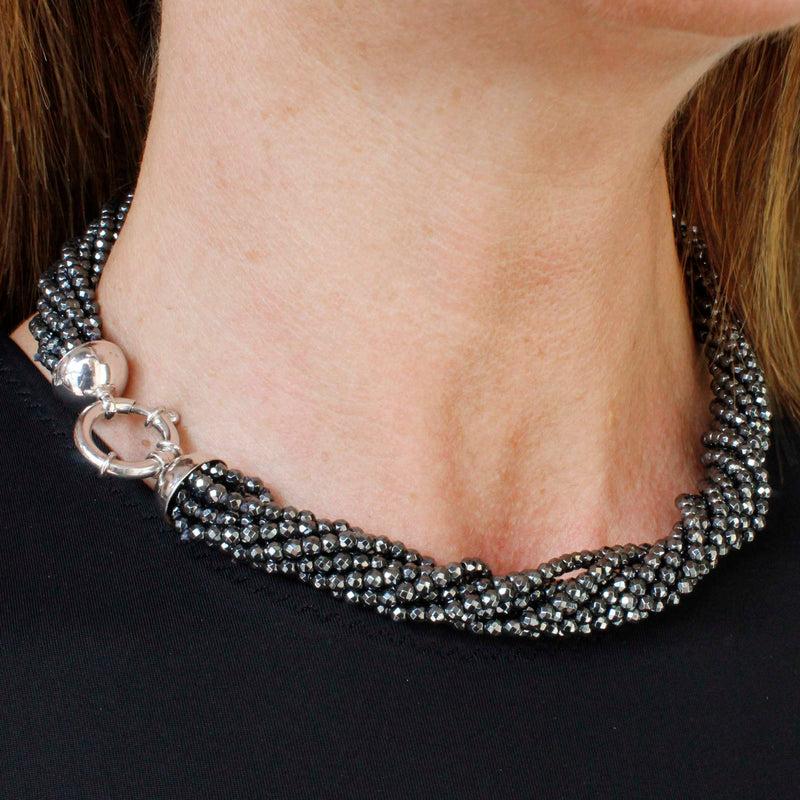 Collana argento ed ematite