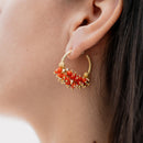 Orecchini a cerchio in argento 925 placcato oro giallo e corallo rosso
