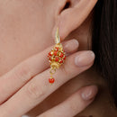 Orecchini in argento 925 placcato oro giallo con corallo rosso