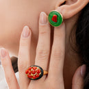 Orecchini in argento 925 placcato oro giallo giada e corallo rosso