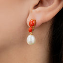 Orecchini in corallo rosso e perle acqua dolce