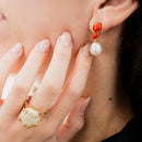 Orecchini in corallo rosso e perle acqua dolce