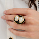 Anello argento 925 placcato oro giallo con onice e perle di acqua dolce