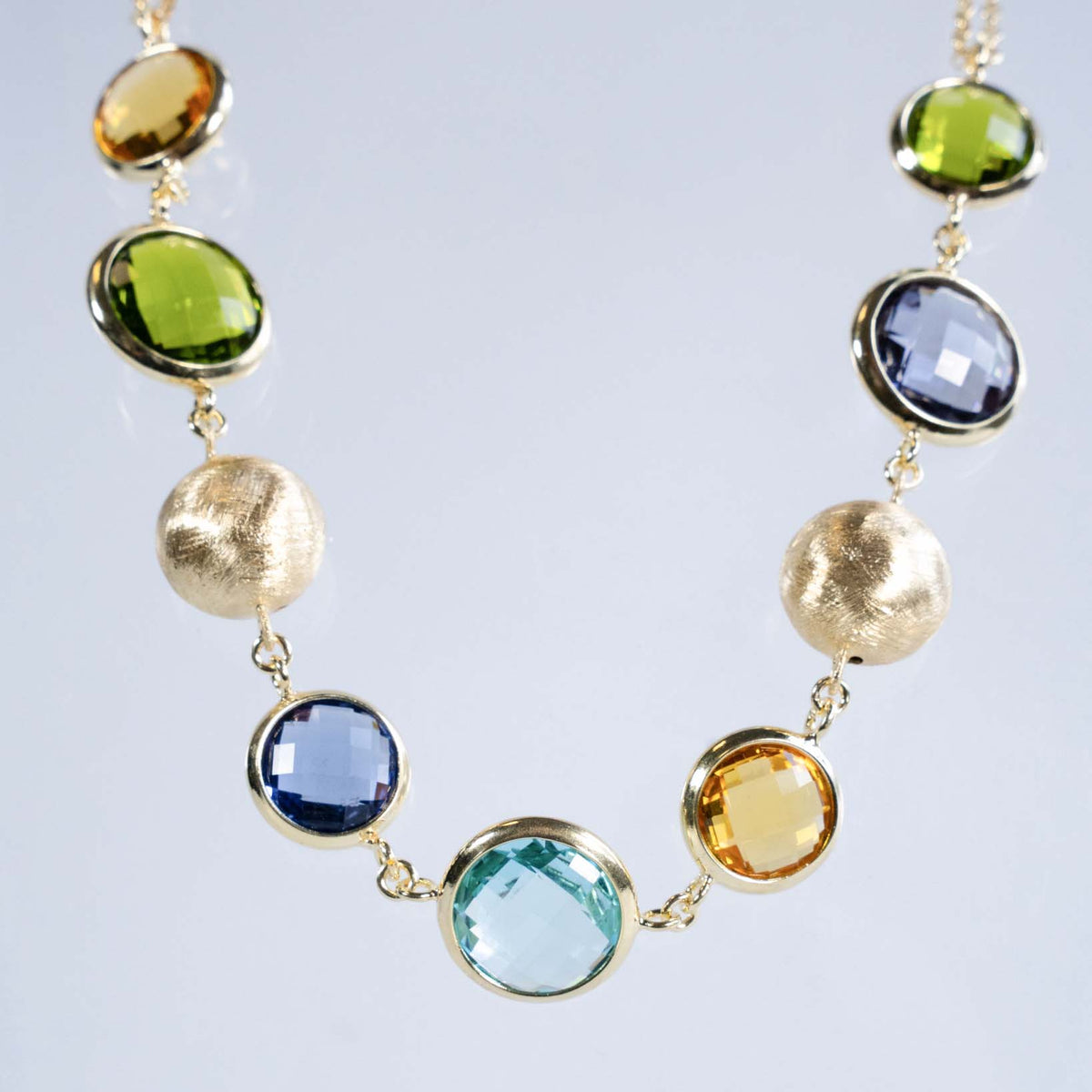 Collana oro con quarzi colorati