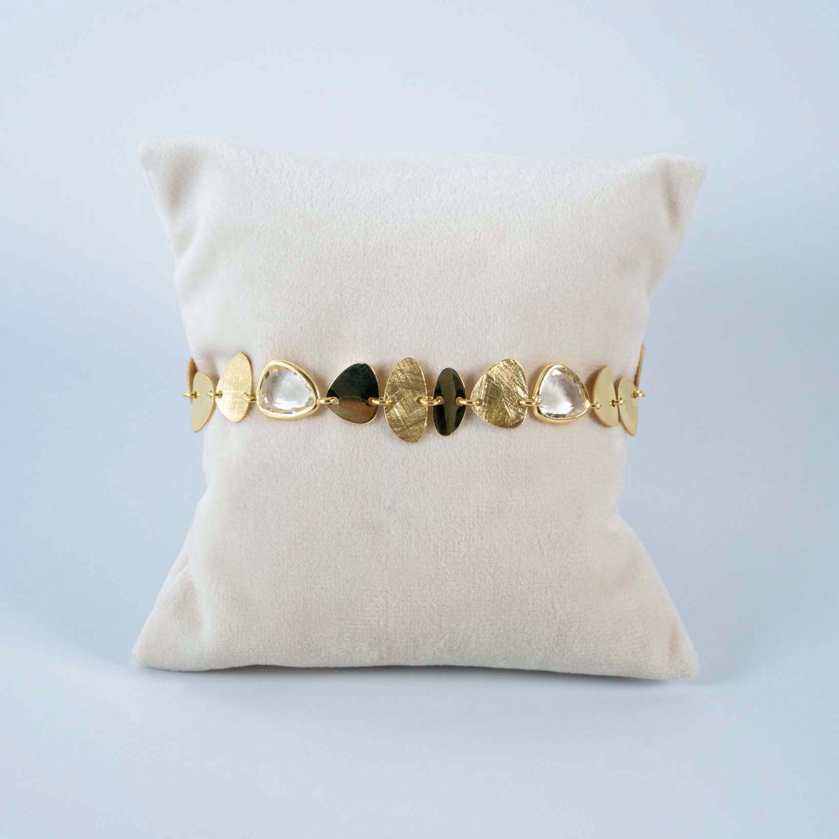 Bracciale oro satinato e lucido con quarzi