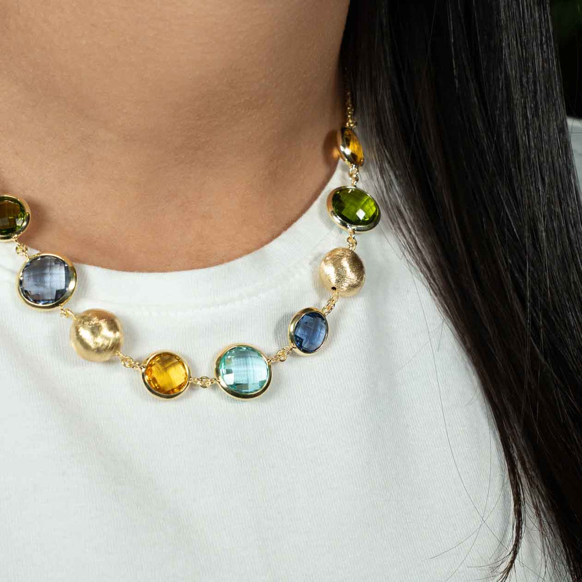 Collana oro con quarzi colorati