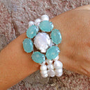 Bracciale a 3 fili con perle barocche e quarzo