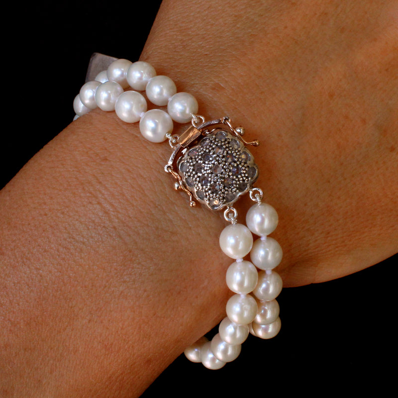 Prodotti Bracciale con 2 fili di perle di acqua dolce e zirconi
