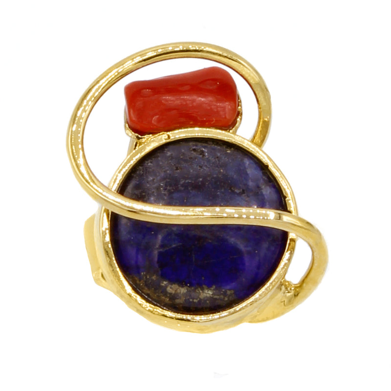 Anello con corallo rosso italiano e lapislazzuli