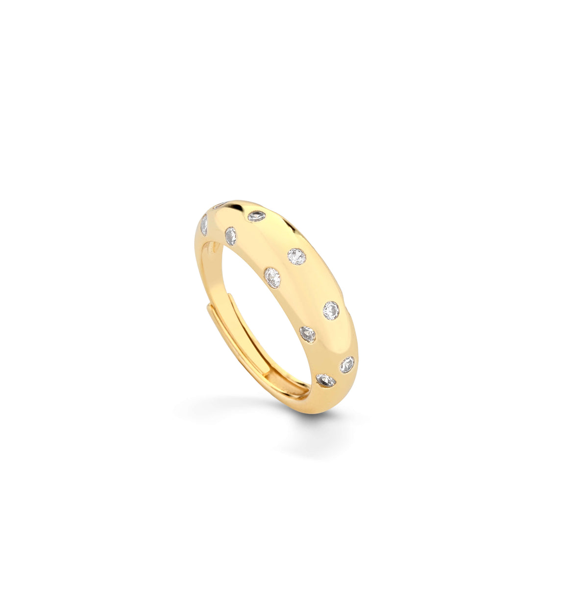 Anello regolabile bombato con zirconi