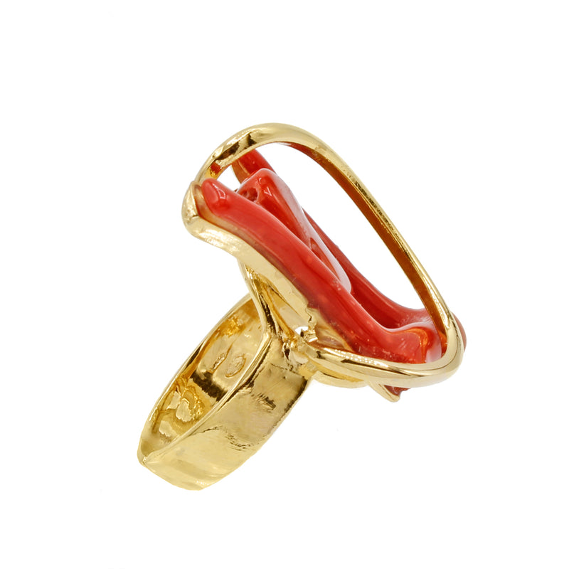 Anello argento placcato oro giallo con corallo rosso italiano