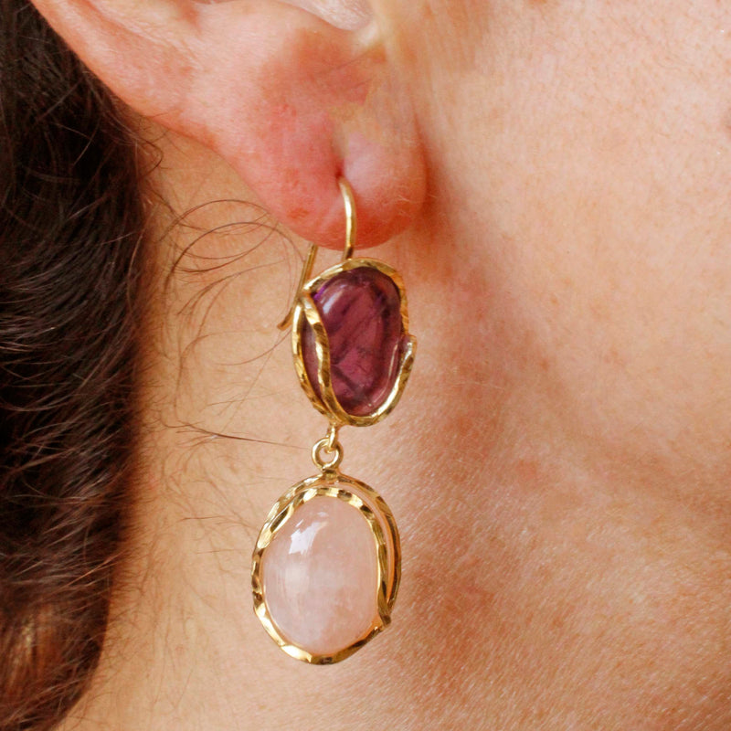 Orecchini con quarzo rosa e ametista
