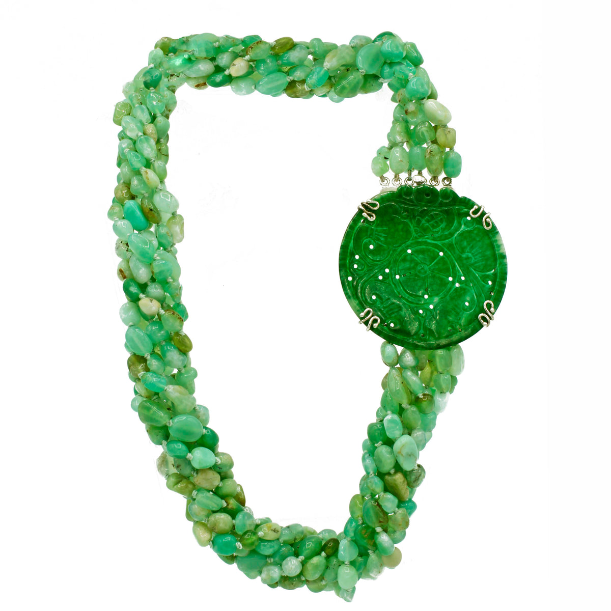 Cusstally Collana con ciondolo in giada bianca nefrite placcata oro in Cusstally Collana con ciondolo in giada bianca nefrite placcata oro in