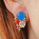Orecchini con agata blu, corallo rosso italiano e cammeo
