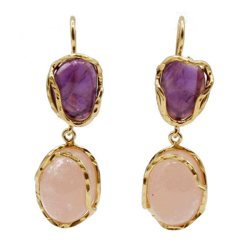 Orecchini con quarzo rosa e ametista