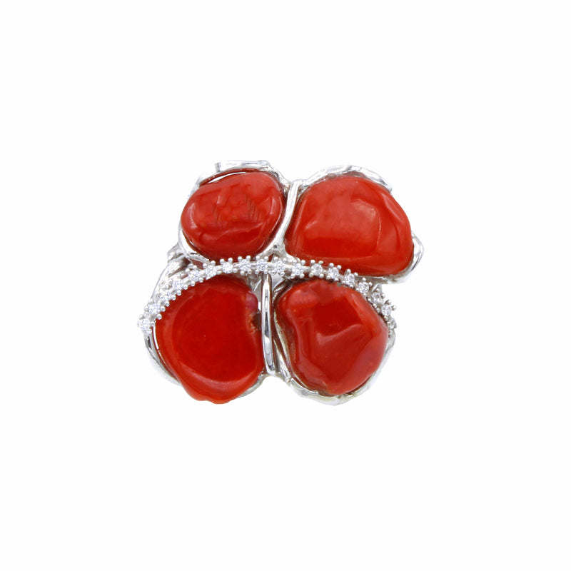 Anello argento con corallo rosso italiano e zirconi