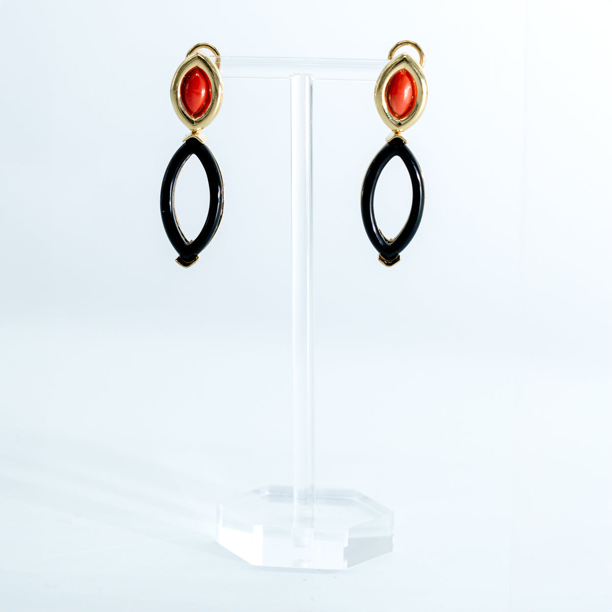 Orecchini con onice e corallo rosso italiano naturale