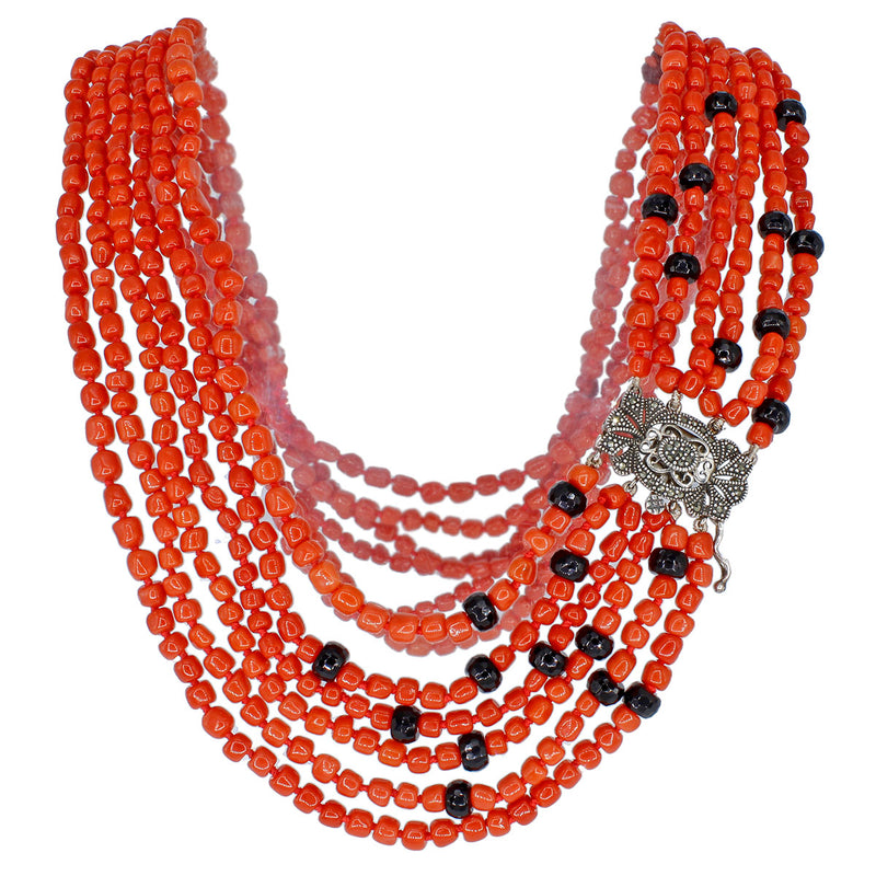 Collana in corallo e onice