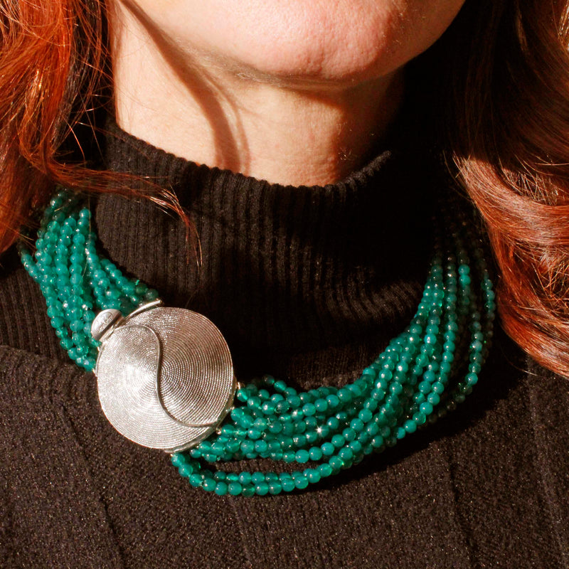 Collana argento ed agata verde