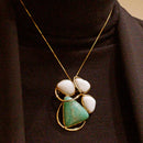 Ciondolo spilla in argento con corallo e crisoprasio