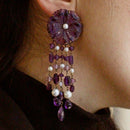 Orecchino con ametista e perle bianche d'acqua dolce