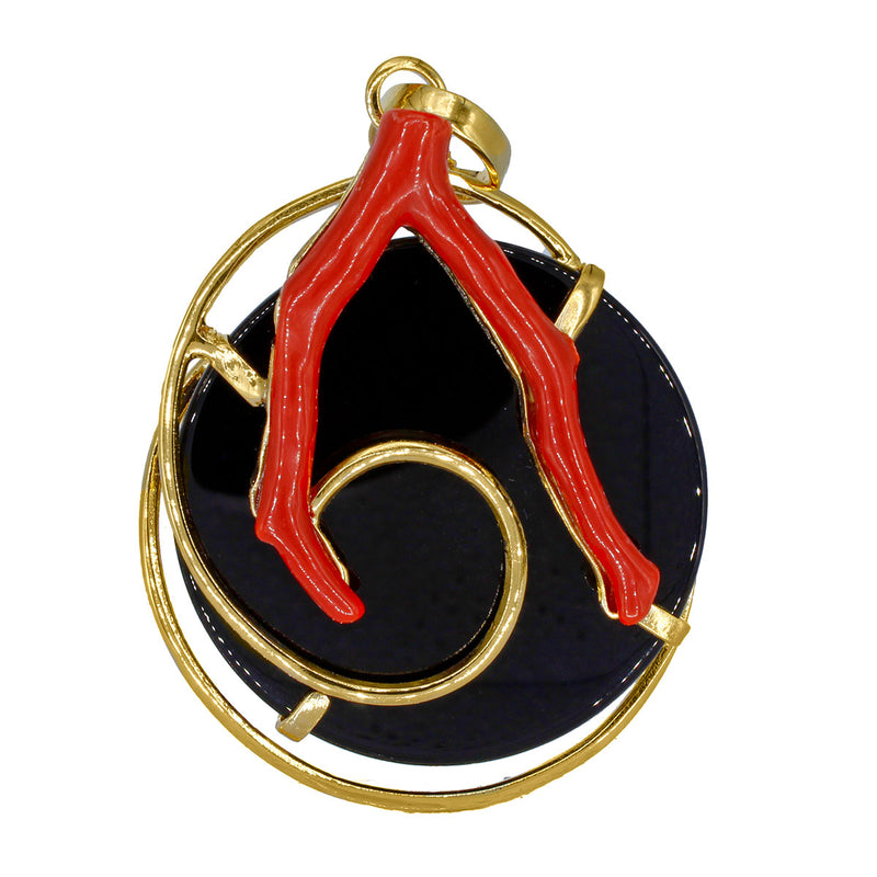Ciondolo con corallo rosso italiano e onice