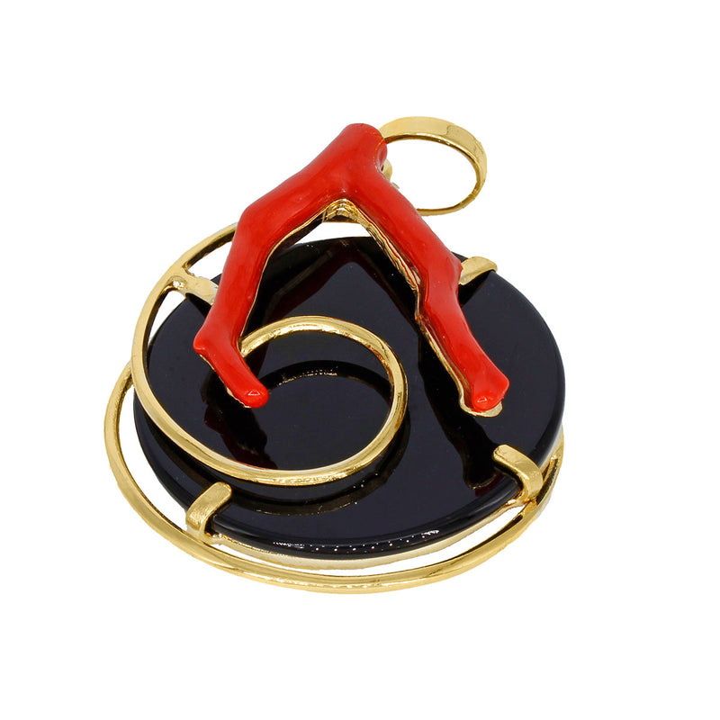 Ciondolo con corallo rosso italiano e onice