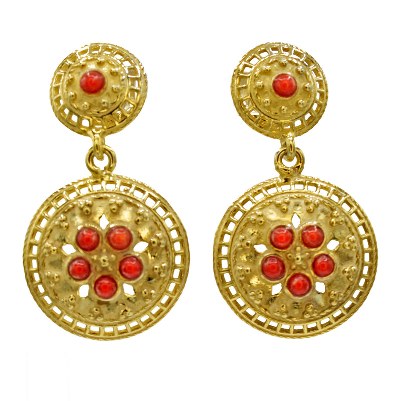 Orecchini in stile etrusco con corallo rosso