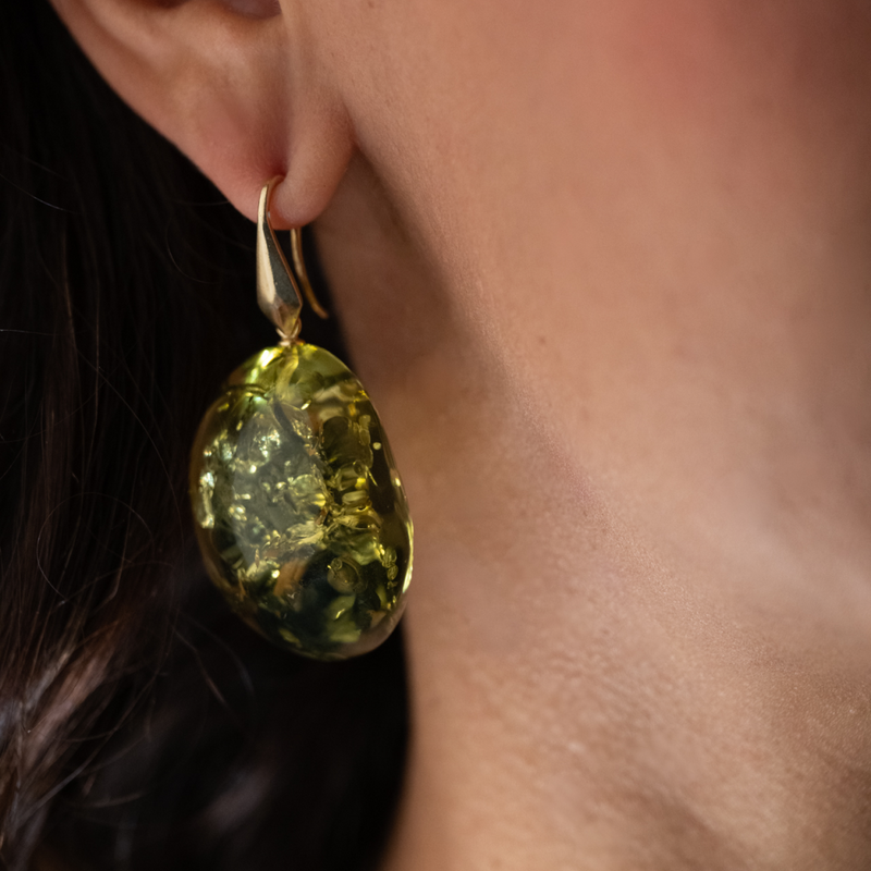 Orecchini con ambra verde messicana