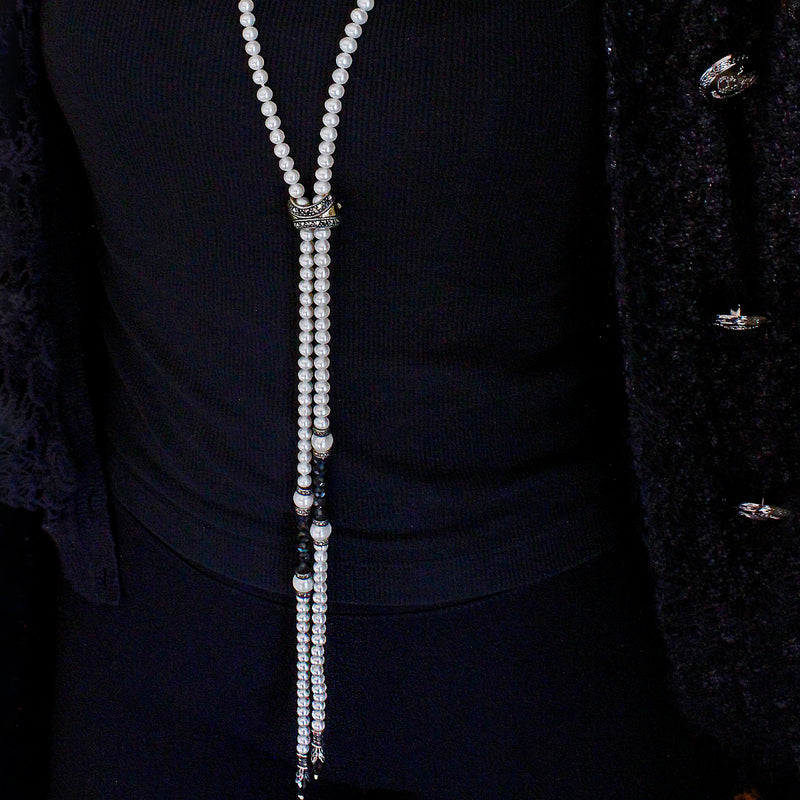 Collana di perle acqua dolce con onice e marcassite
